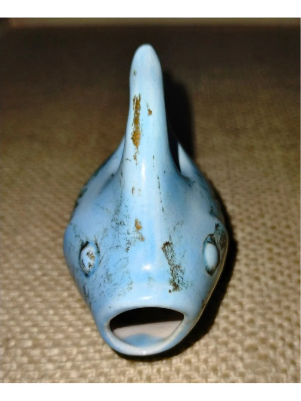 Vintage Handmade Blue Distressed Opened-Mouth Fish Decor